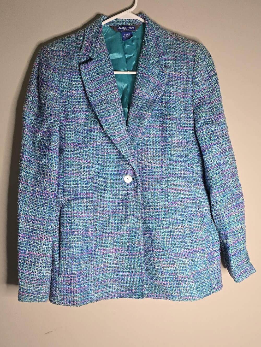 Austin Reed Petites Silk Turquoise Multi-Color Tweed Blazer